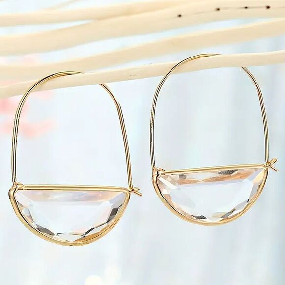 New elongated goldtone earrings with crystal clear stone - Picture 1 of 7